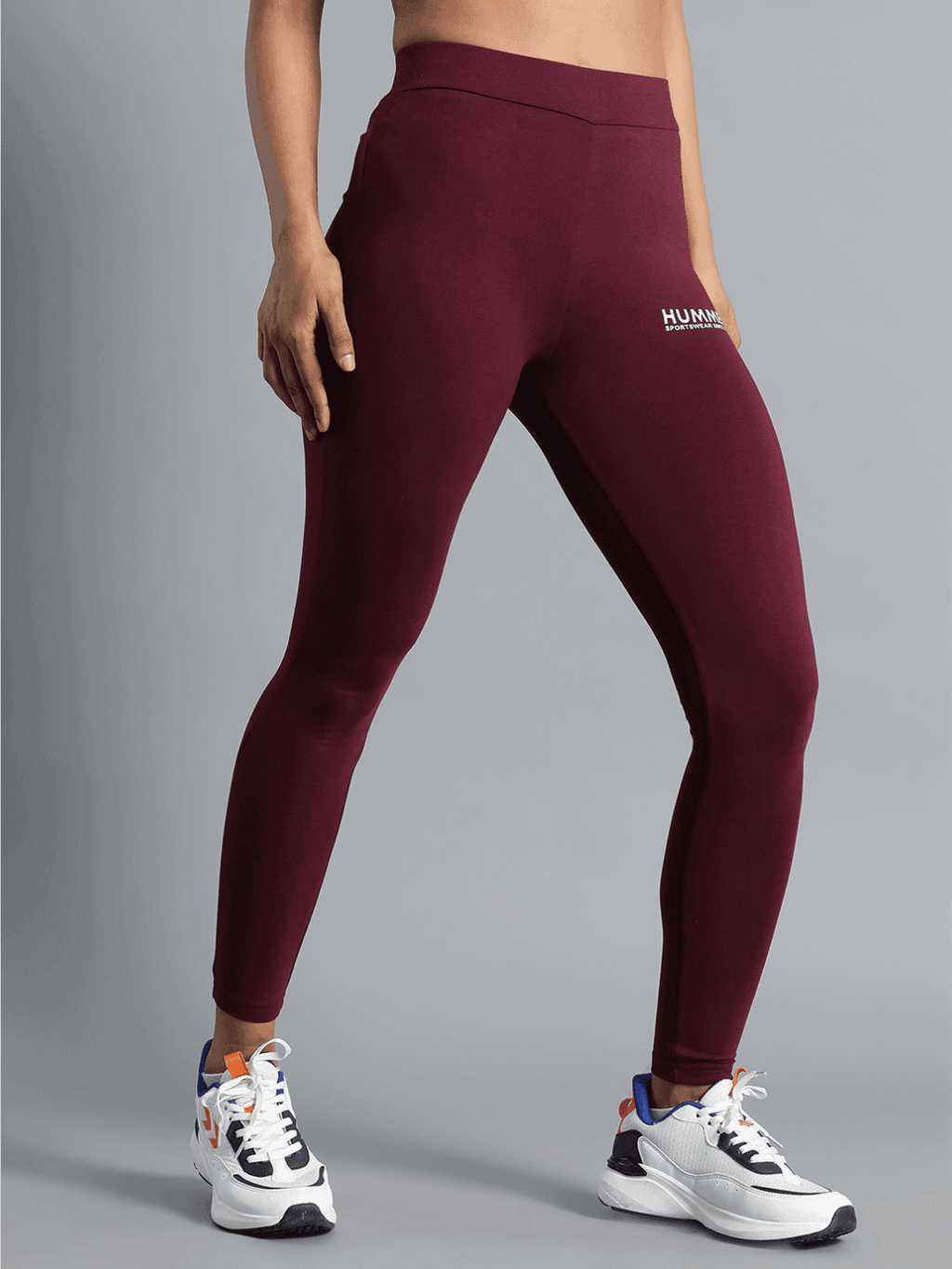 Hummel Burgundy Slim Tights for Women Gym Wear