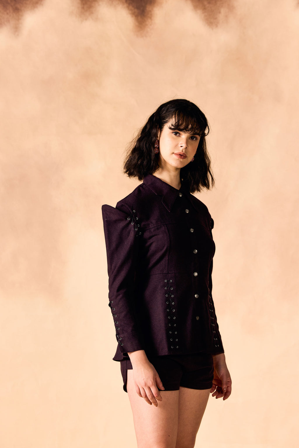 SAMMYUKK Slached Shoulder Paneled Peplum Shirt - Winetasting