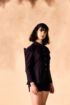 SAMMYUKK Slached Shoulder Paneled Peplum Shirt - Winetasting