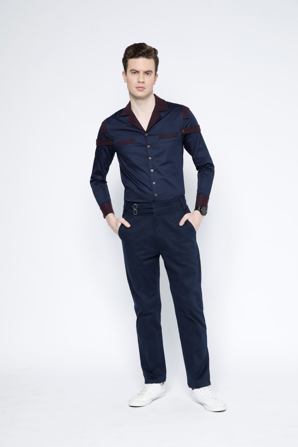 SAMMYUKK Double Belted Loop Straight-Leg Trouser - Dark Navy