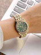 The Ribbed H-Link Round Watch - Gold Chain
