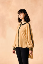 SAMMYUKK Contrast trim Double Collar Cape Shirt - Honey Beige