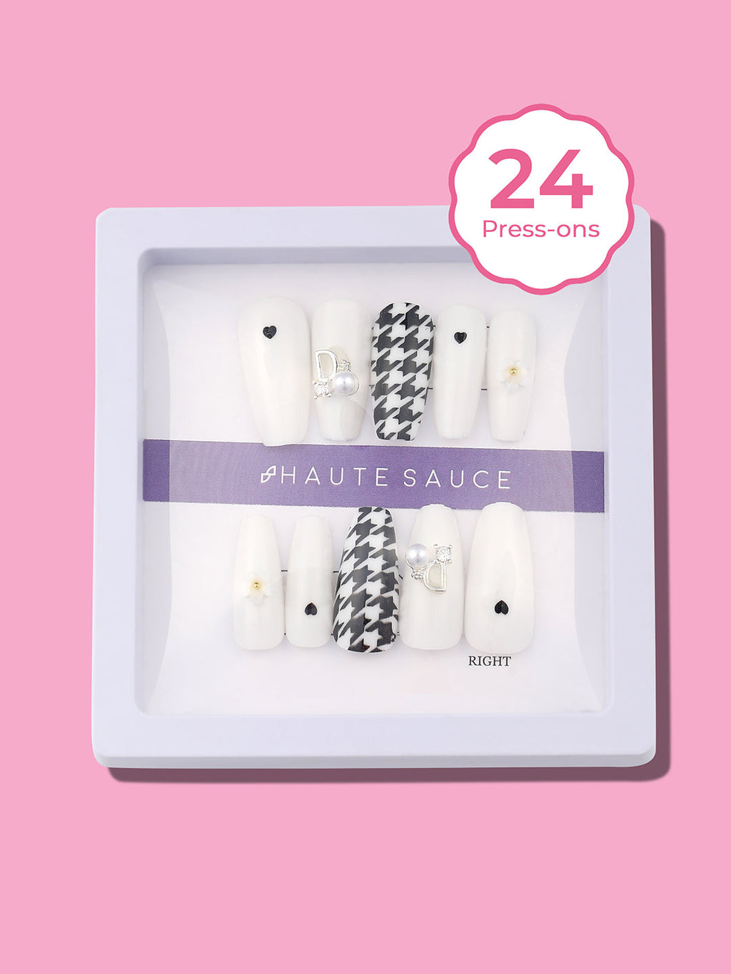 Haute Sauce The Houndstooth Cuore Press-On Nails - Chalk White:Onyx Black