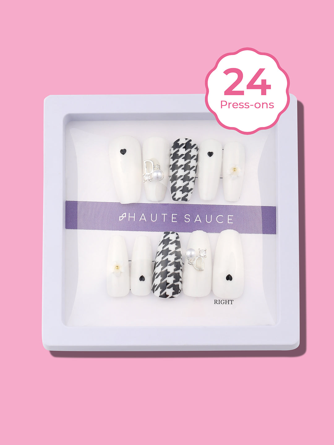 Haute Sauce The Houndstooth Cuore Press-On Nails - Chalk White:Onyx Black