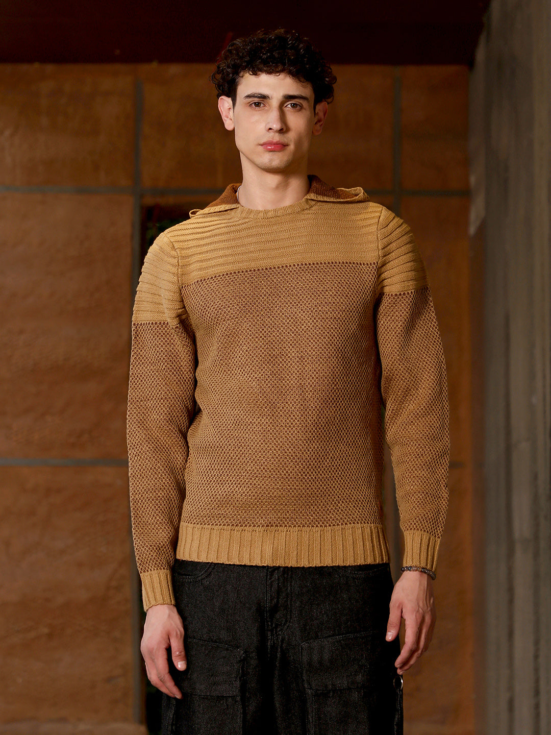 Campus Sutra Textured Knit Pullover Sweater