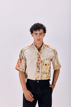 SAMMYUKK Nouvean Art Print V-Neck Paneled Shirt - MULTICOLOR