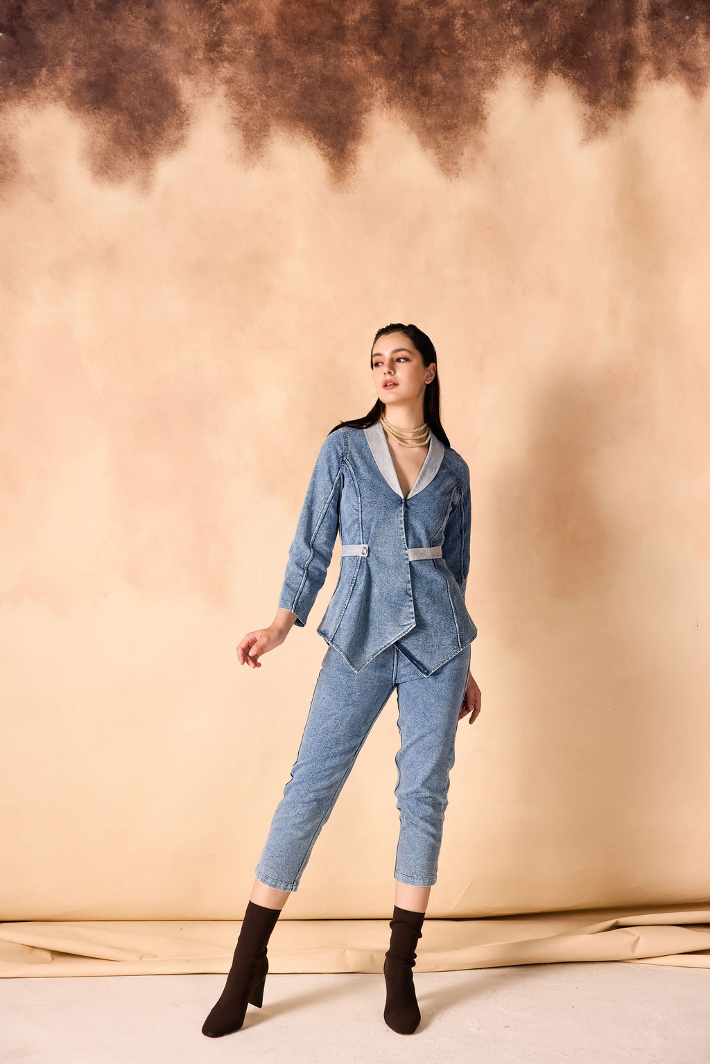 SAMMYUKK One-Button Jacket & Pant Acid Washed Denim Co-Ord Set - VINTAGE DENIM