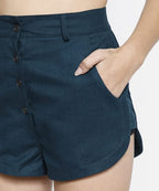 SAMMYUKK High Waist Front Buttoned Shorts - Rain Forest