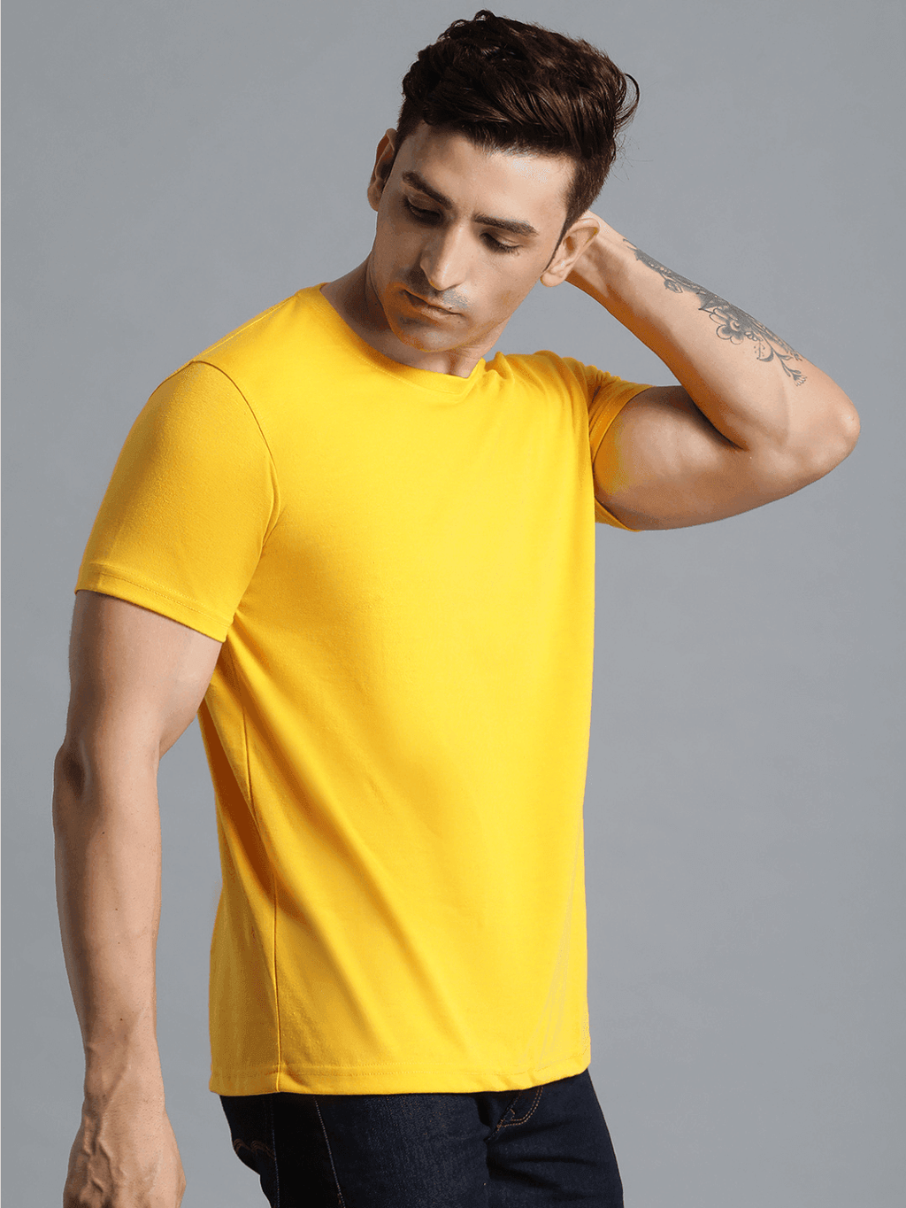 Hummel Mustard Regular Shirts for Men Gym Wear