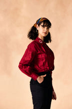 SAMMYUKK 3D Floral Embroidered Red Crop Shirt - Savvy Red