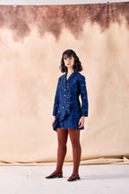 SAMMYUKK Lapel Collar Frilled Blazer Denim Short Dress - MIDNIGHT INDIGO