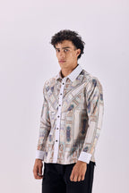SAMMYUKK Contrast Collar Ancient Roman Print Button-Up Shirt - MULTICOLOR