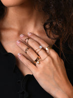 Set Of 4 Gold-Plated & White Pearls Beaded Finger Rings