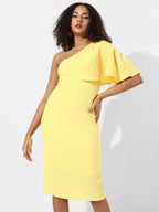 Solid One-Shoulder Dress With Ruffle Detail