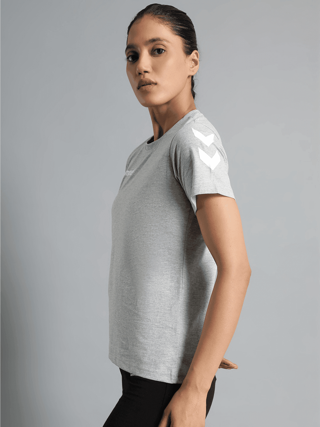 Hummel Grey Melange Regular Shirts for Women Daily Wear