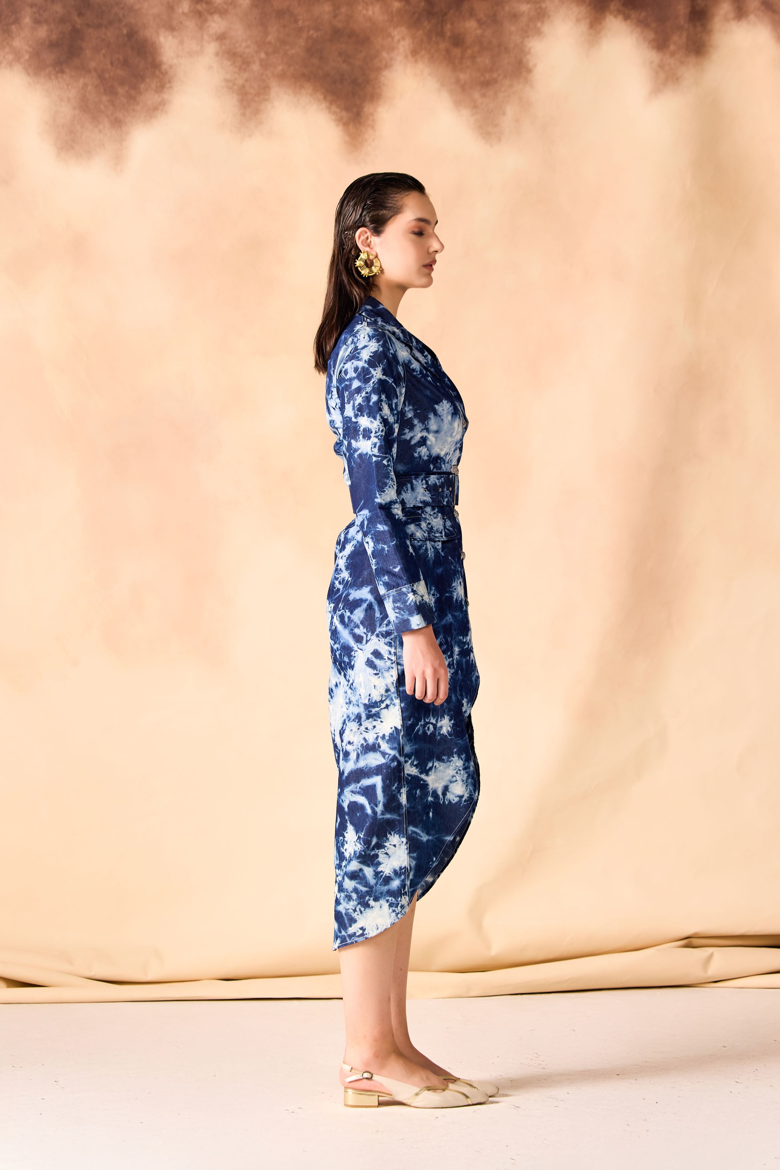 SAMMYUKK Tie and Dye Chambray Blazer Dress - MOODY BLUE