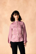 SAMMYUKK Gold Piped Trim Bell Sleeves Shirt - Pink Nectar
