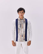 SAMMYUKK Pintuck Pleated Ancient Roman Print Button-Up Shirt