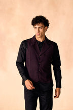 SAMMYUKK Lapel Collar Attached Vest Shirt - Tuxedo Black