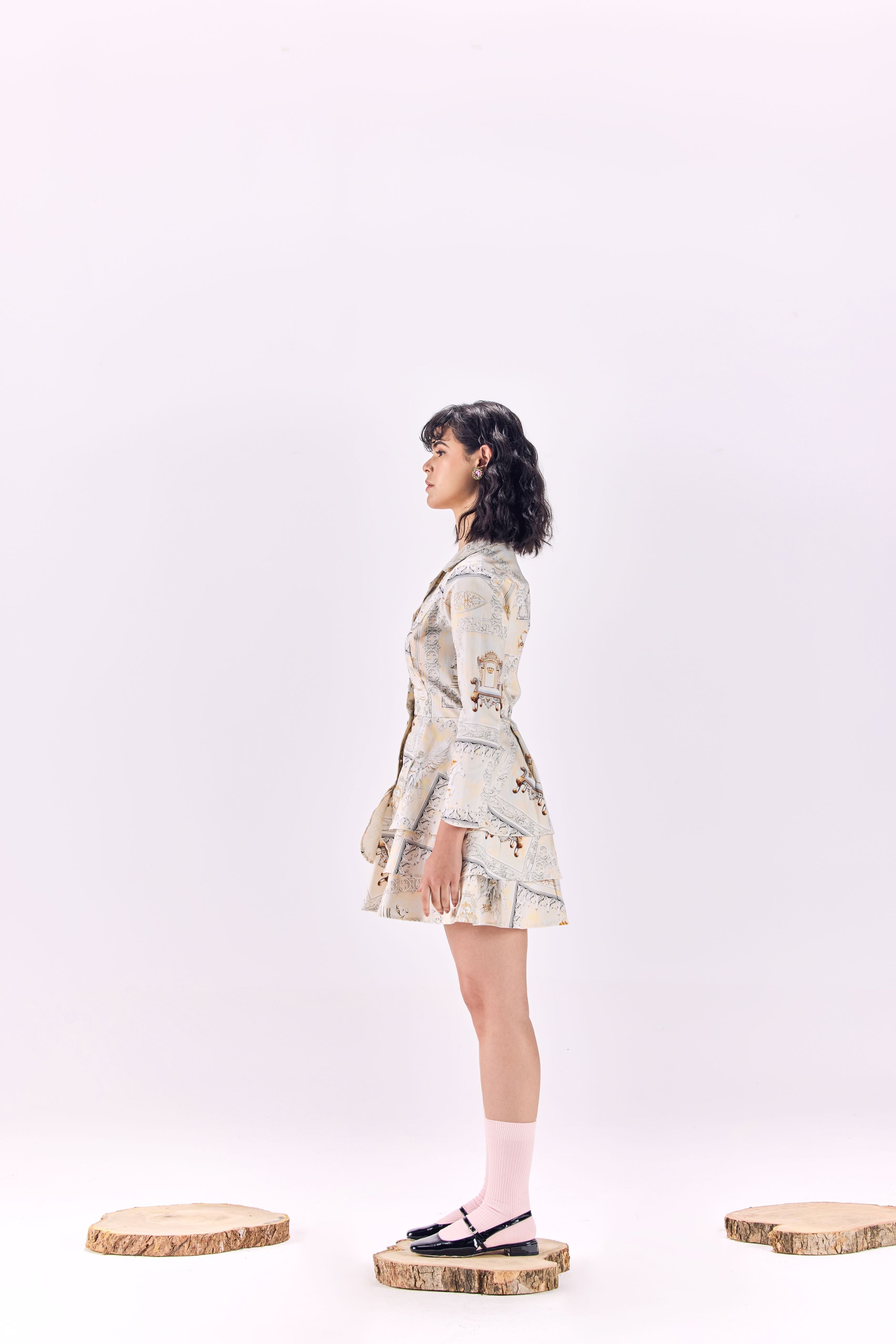 SAMMYUKK Button-Up Renaissance King Print Short Dress - MULTICOLOR