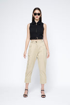 SAMMYUKK Gold Metal Zip Belted Crop Top - Black Beauty