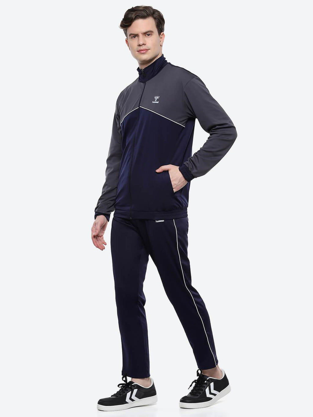 Hummel Navy/grey Regular Tracksuits for Men Gym Wear