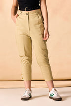 SAMMYUKK Pleated Buttoned Hem Ankle Length Pants - Dried Moss