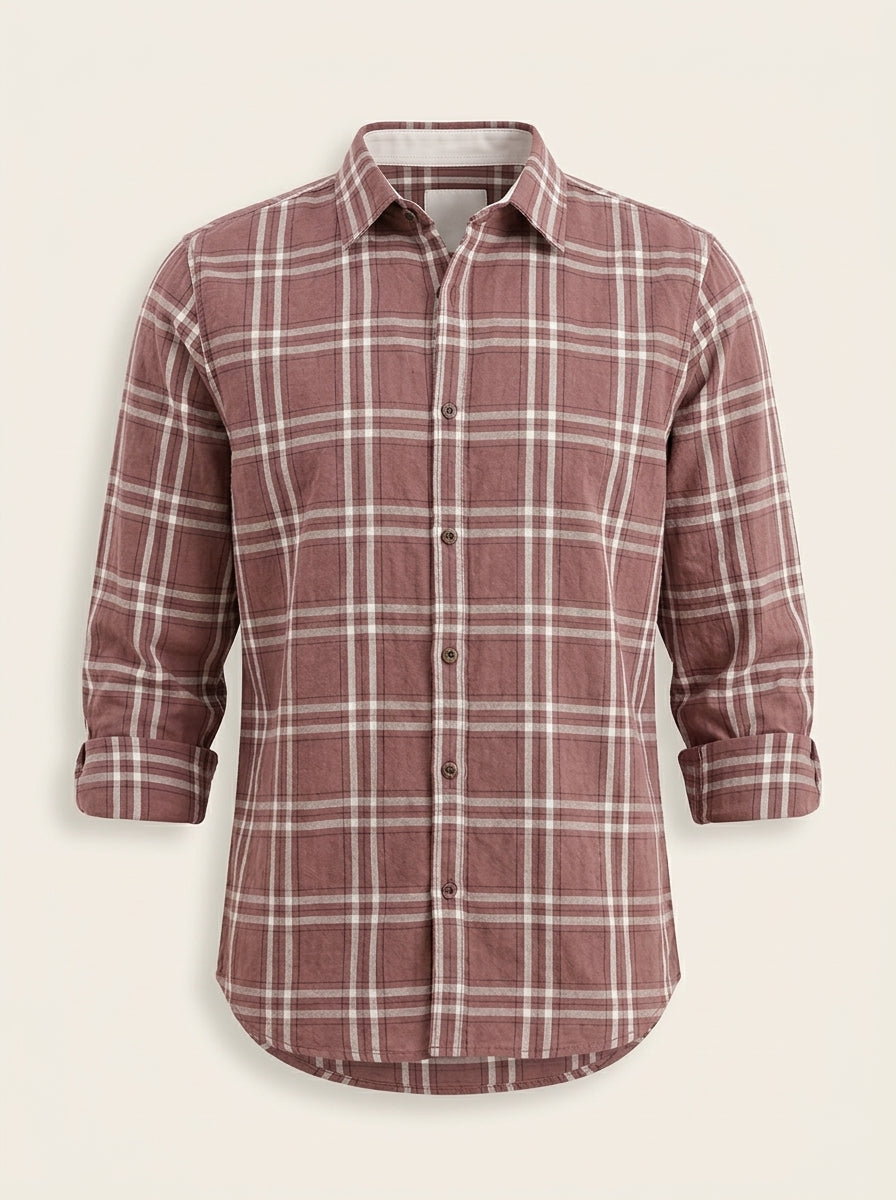 Slim Fit Checkered Shirt | Peach