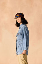 SAMMYUKK Oversized Stone Washed Denim Button-up Shirt - STONEWASHED DENIM