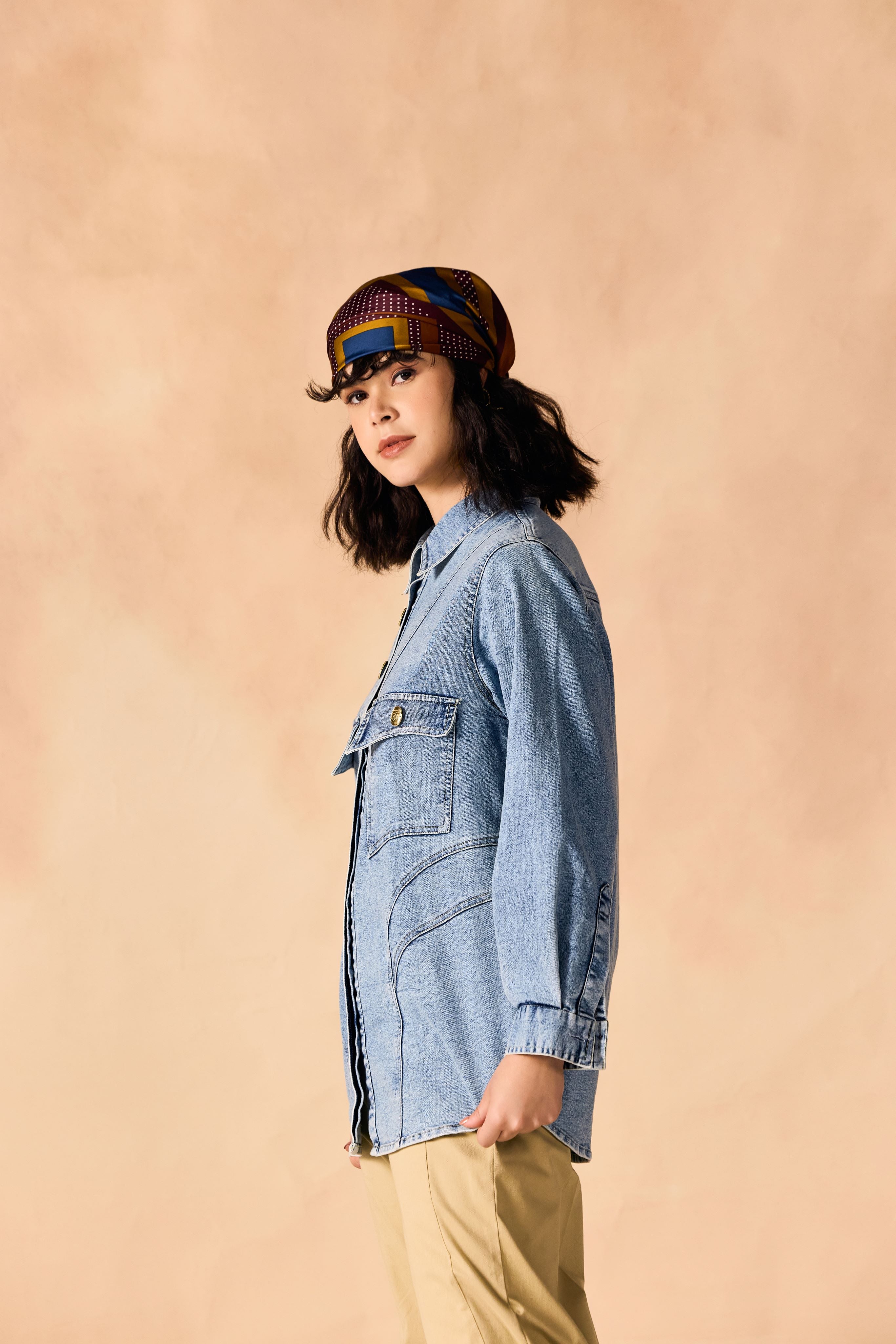 SAMMYUKK Oversized Stone Washed Denim Button-up Shirt - STONEWASHED DENIM