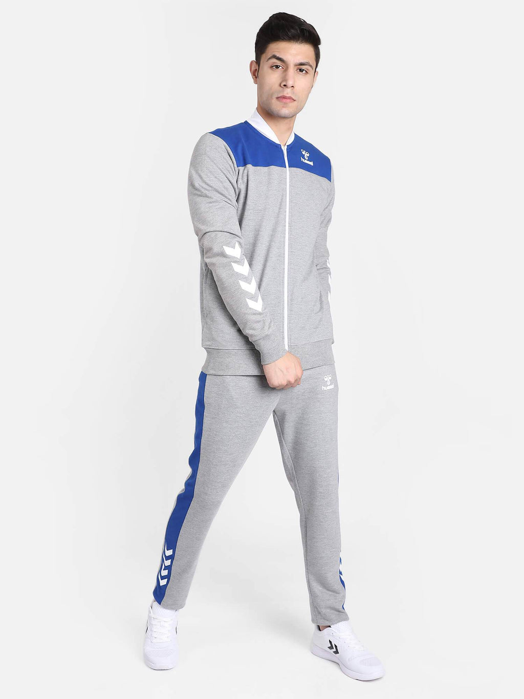Hummel Grey Melange Regular Tracksuits for Men Gym Wear