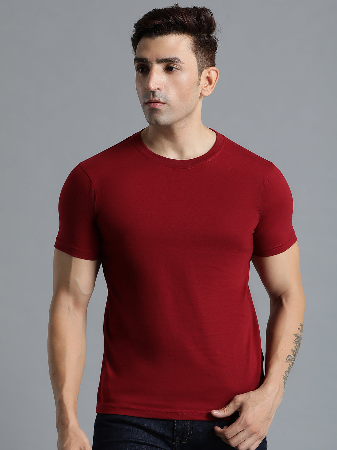 Hummel Maroon Regular Shirts for Men Gym Wear