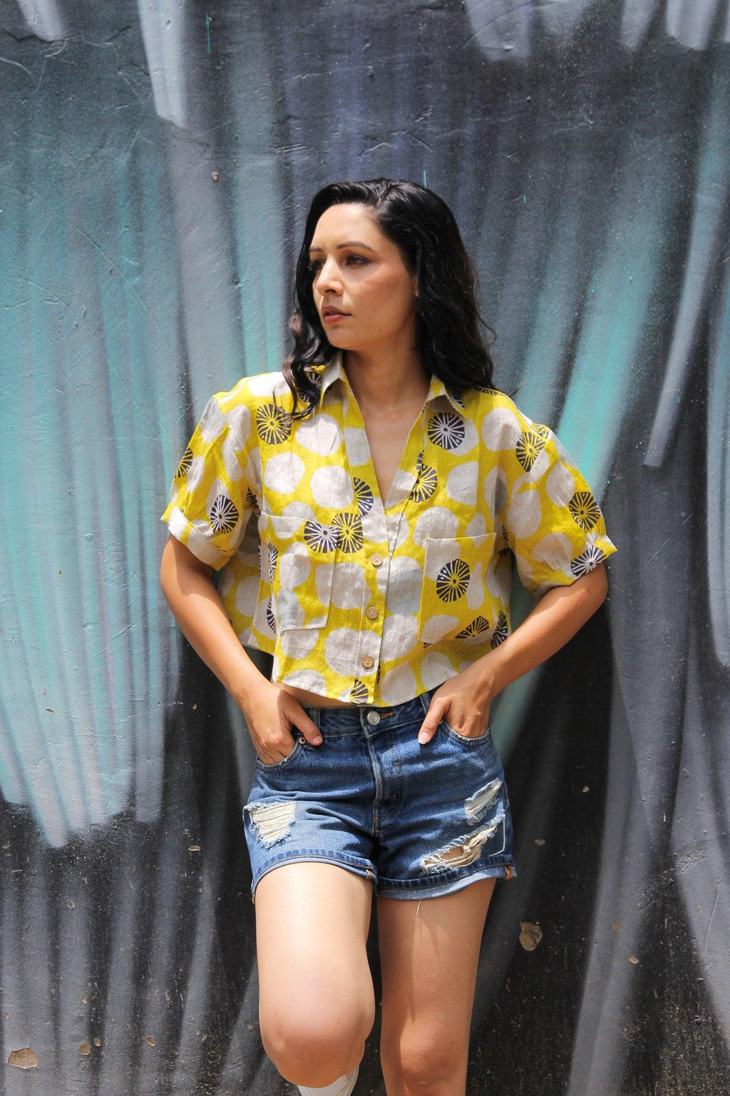 ShopKapaas Daffodil Yellow Linen Crop Top