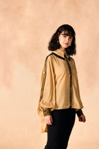 SAMMYUKK Contrast trim Double Collar Cape Shirt - Honey Beige