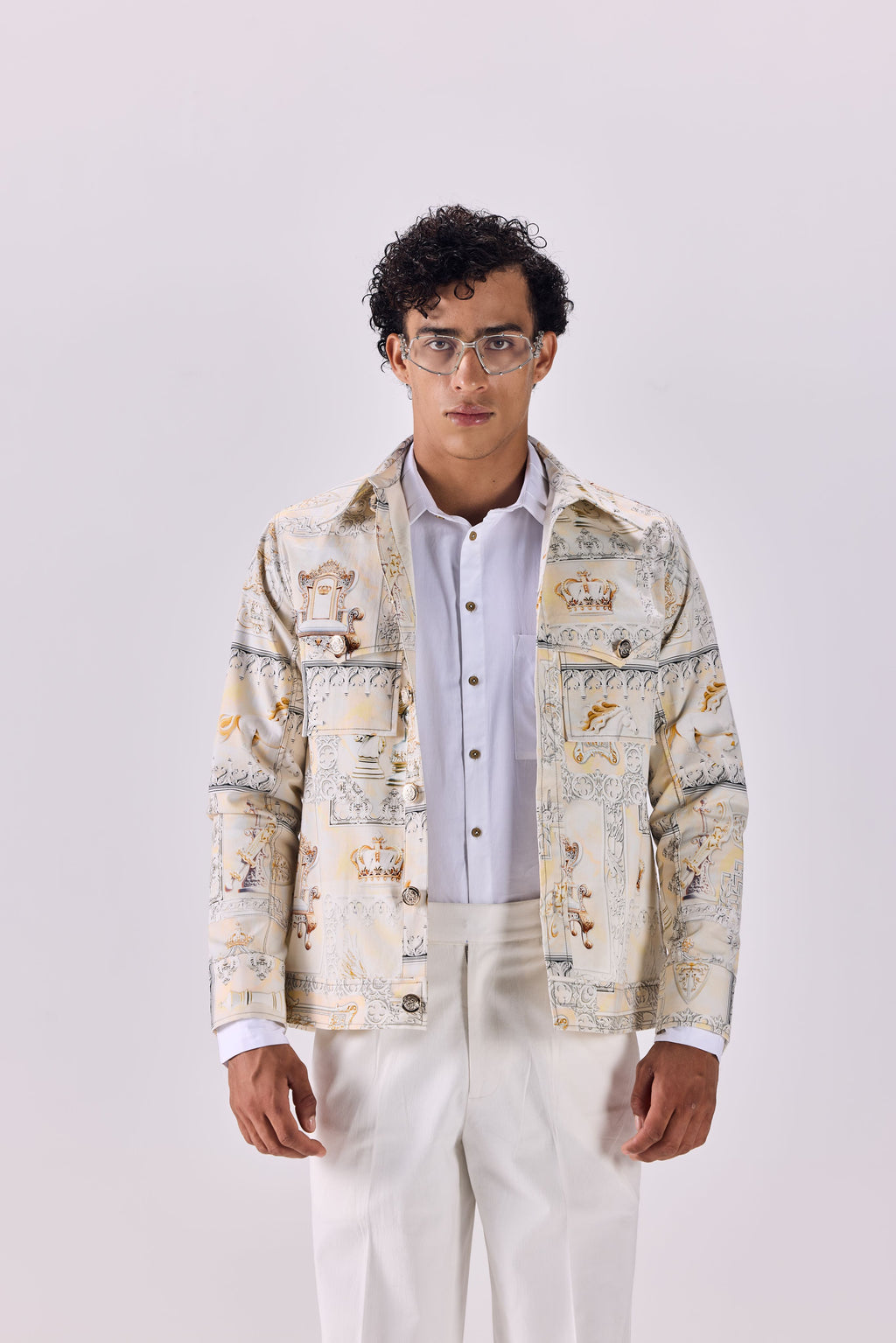 SAMMYUKK Timeless Button-Up Renaissance King's Life Printed Jacket - MULTICOLOR