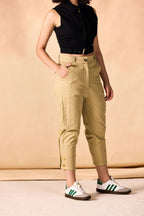 SAMMYUKK Pleated Buttoned Hem Ankle Length Pants - Dried Moss