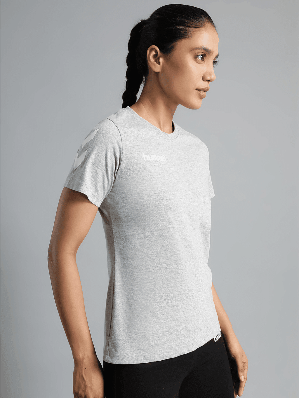 Hummel Grey Melange Regular Shirts for Women Daily Wear