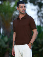 Campus Sutra Solid Dark Brown Polo Collar Short Sleeve Polycotton T-Shirt
