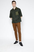 SAMMYUKK Embroidered Pocket Linen Shirt - Black Forest