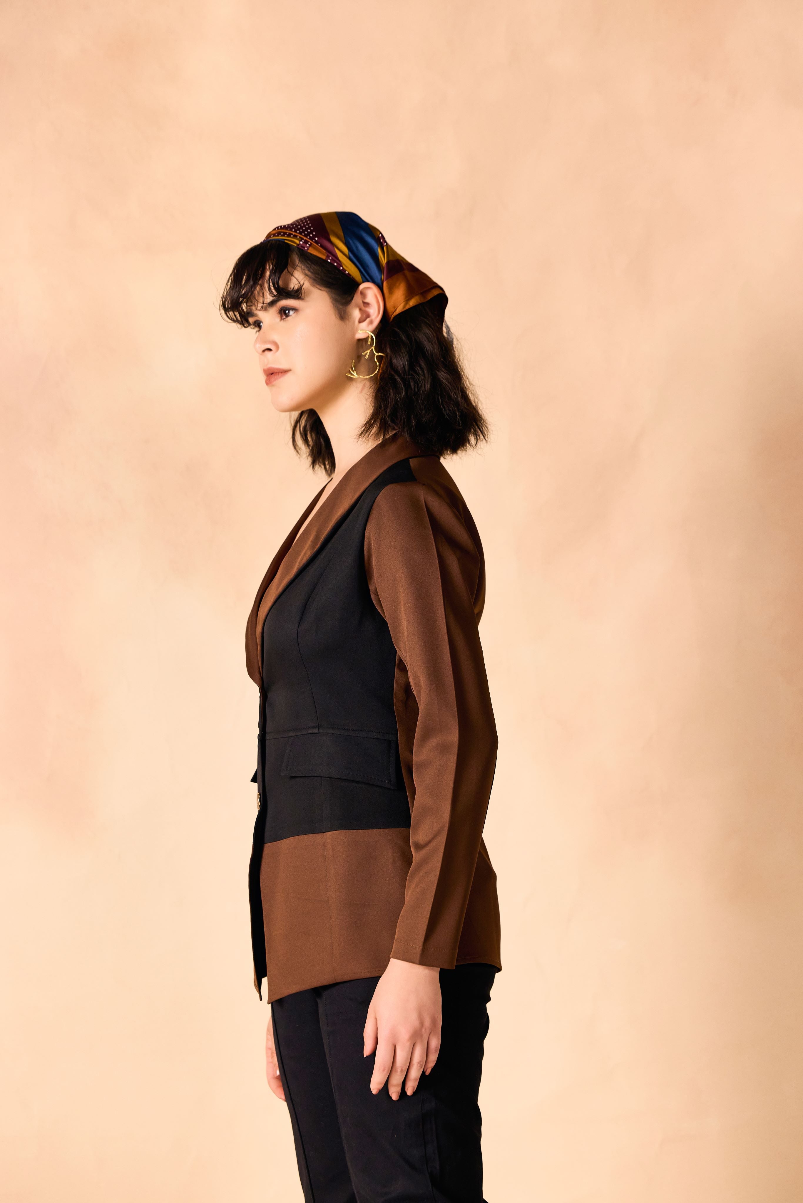 SAMMYUKK Colorblock Two-Button Blazer Jacket - CINNAMON