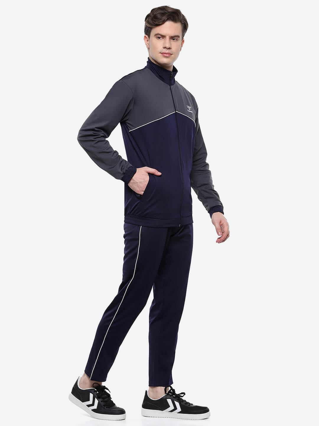 Hummel Navy/grey Regular Tracksuits for Men Gym Wear