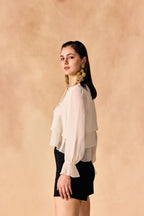 SAMMYUKK Casual Layered White Georgette Crop Top - IVORY