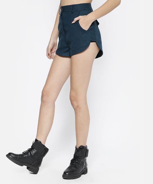 SAMMYUKK High Waist Front Buttoned Shorts - Rain Forest