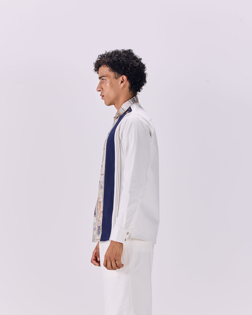 SAMMYUKK Pintuck Pleated Ancient Roman Print Button-Up Shirt