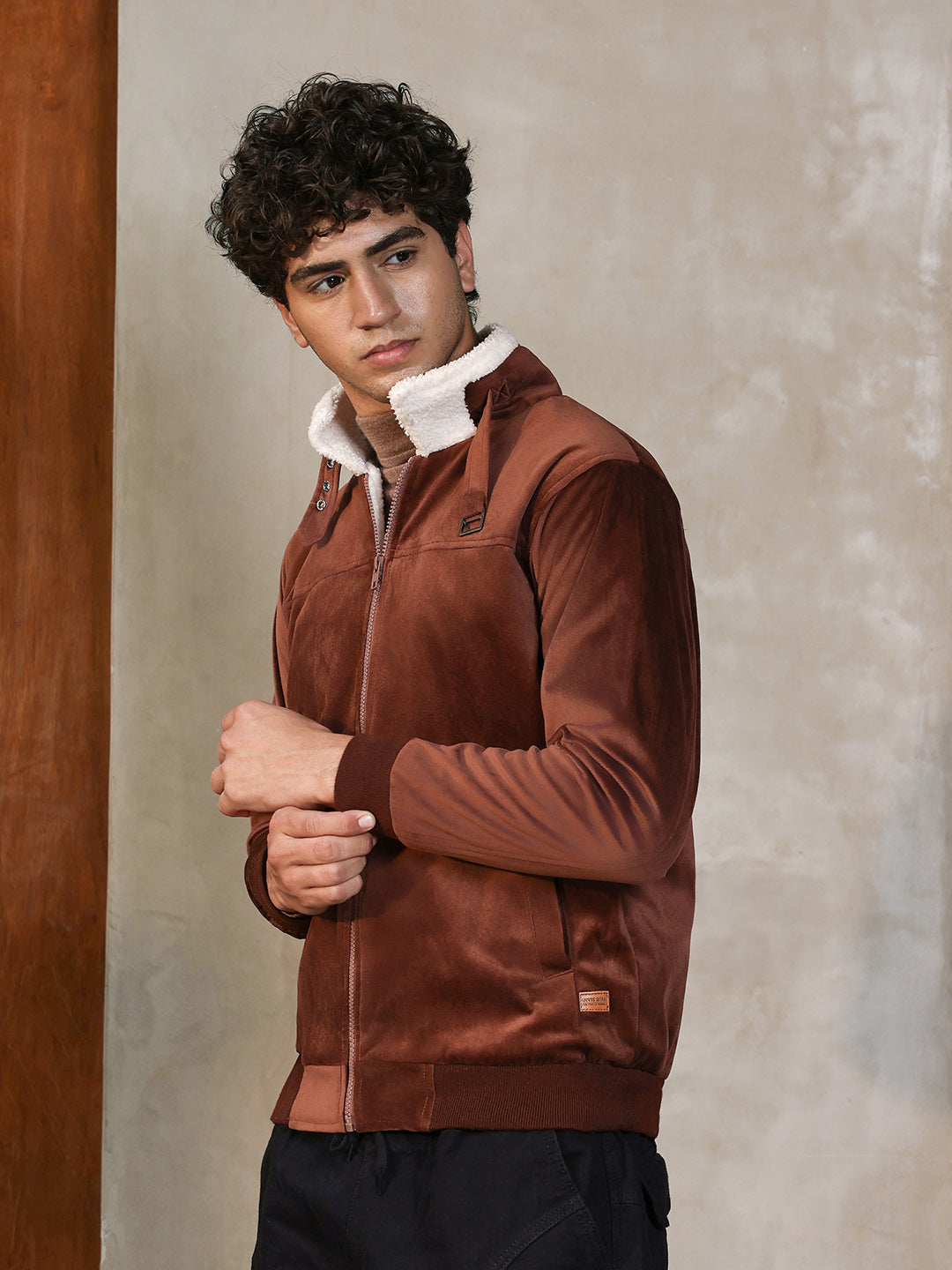 Campus Sutra Zip-Front Jacket With Fleece Detail