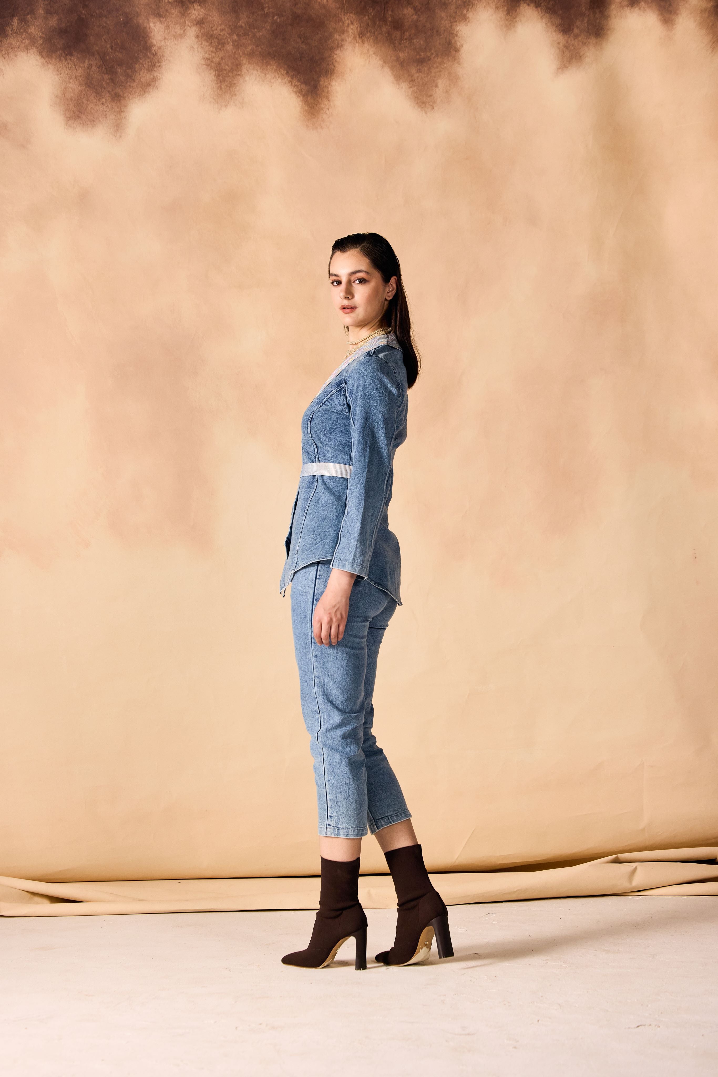 SAMMYUKK One-Button Jacket & Pant Acid Washed Denim Co-Ord Set - VINTAGE DENIM