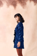 SAMMYUKK Lapel Collar Frilled Blazer Denim Short Dress - MIDNIGHT INDIGO