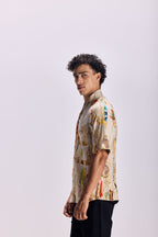 SAMMYUKK Nouvean Art Print V-Neck Paneled Shirt - MULTICOLOR