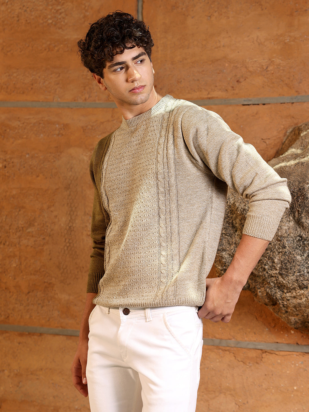 Campus Sutra Contrast Panel Pullover Sweater