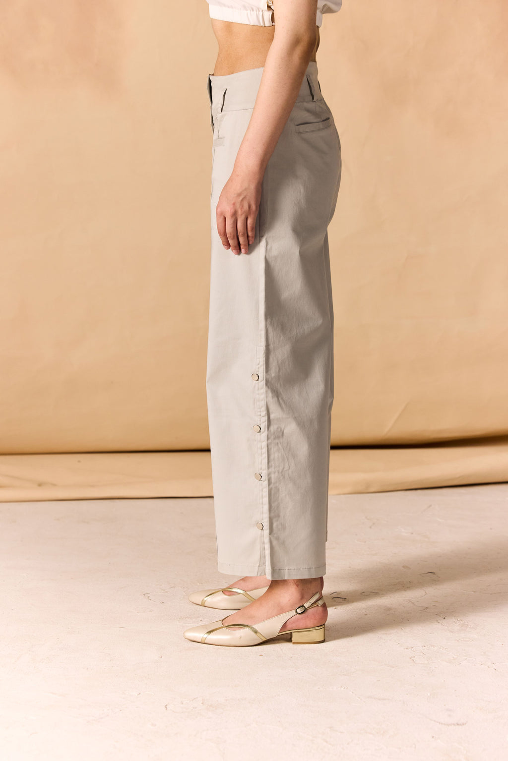 SAMMYUKK High Banded Waist Wide Leg Pants - Light Grey